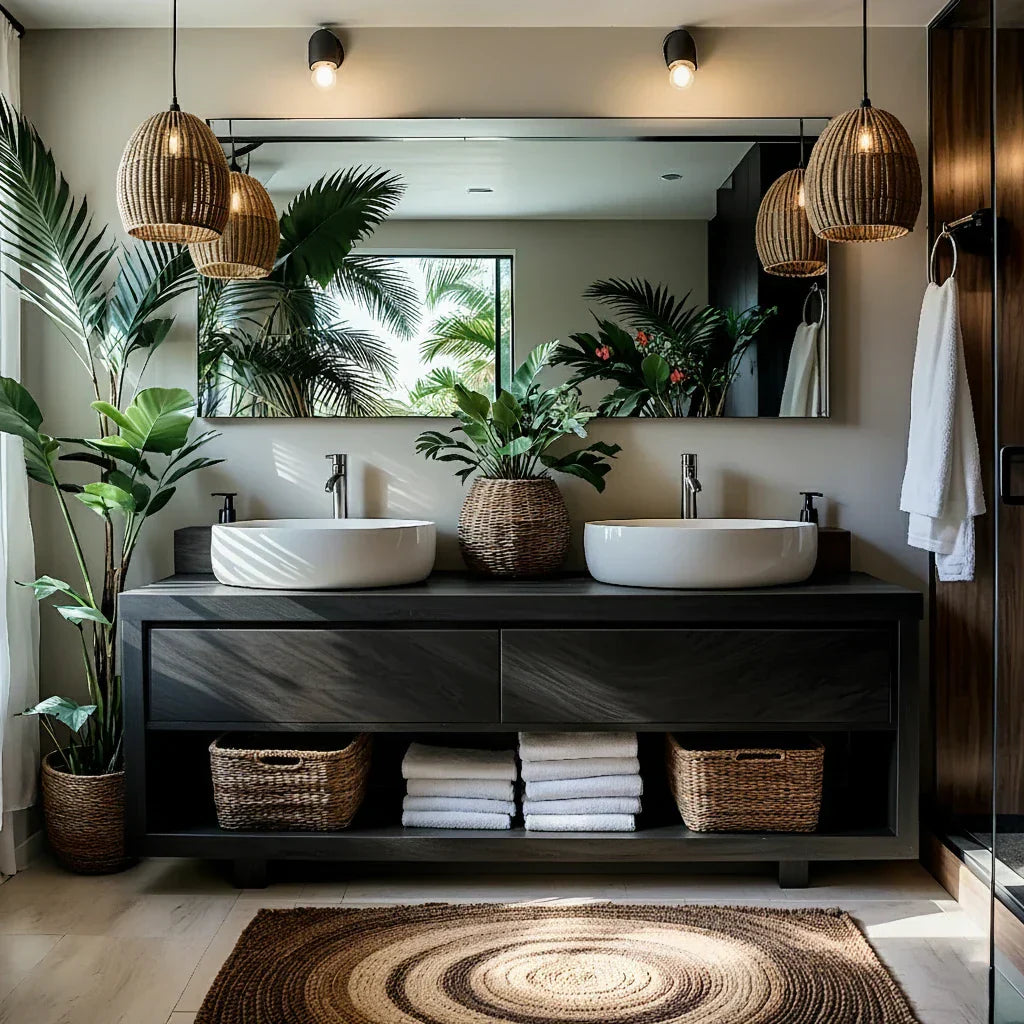 Solid-Wood Double Vanity for Tropical Spa Bathrooms