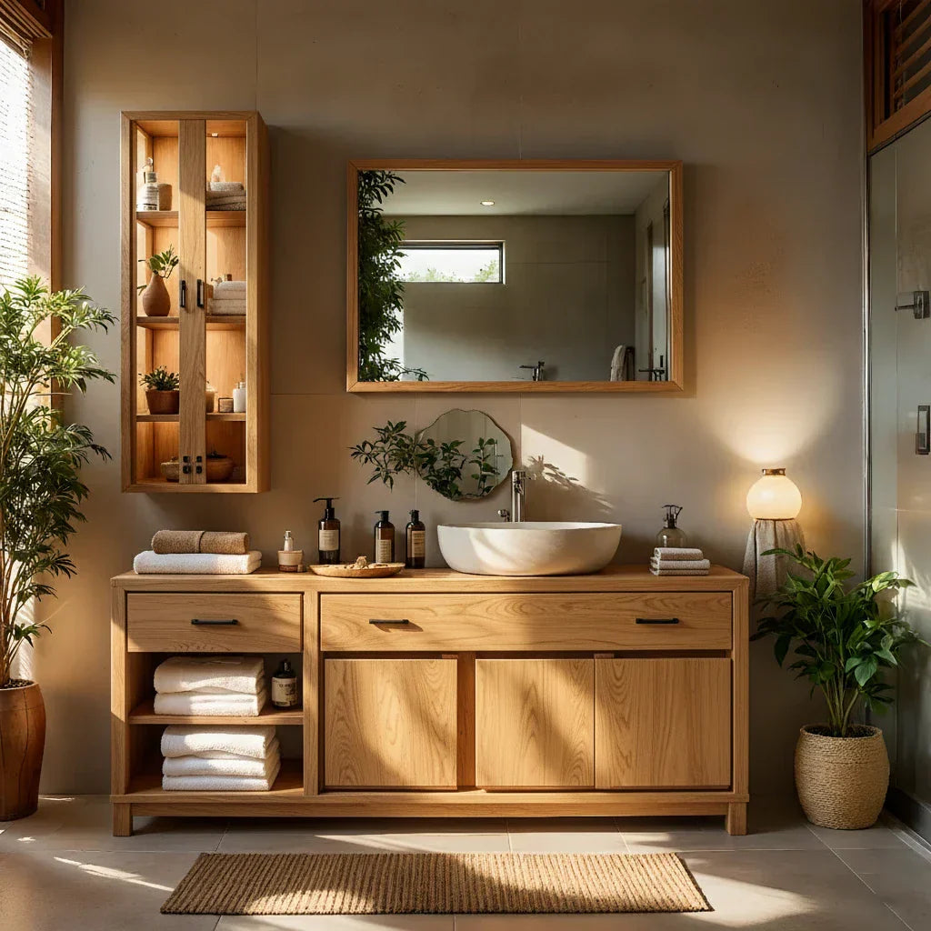 Dark Solid-Wood Bathroom Vanity with Storage