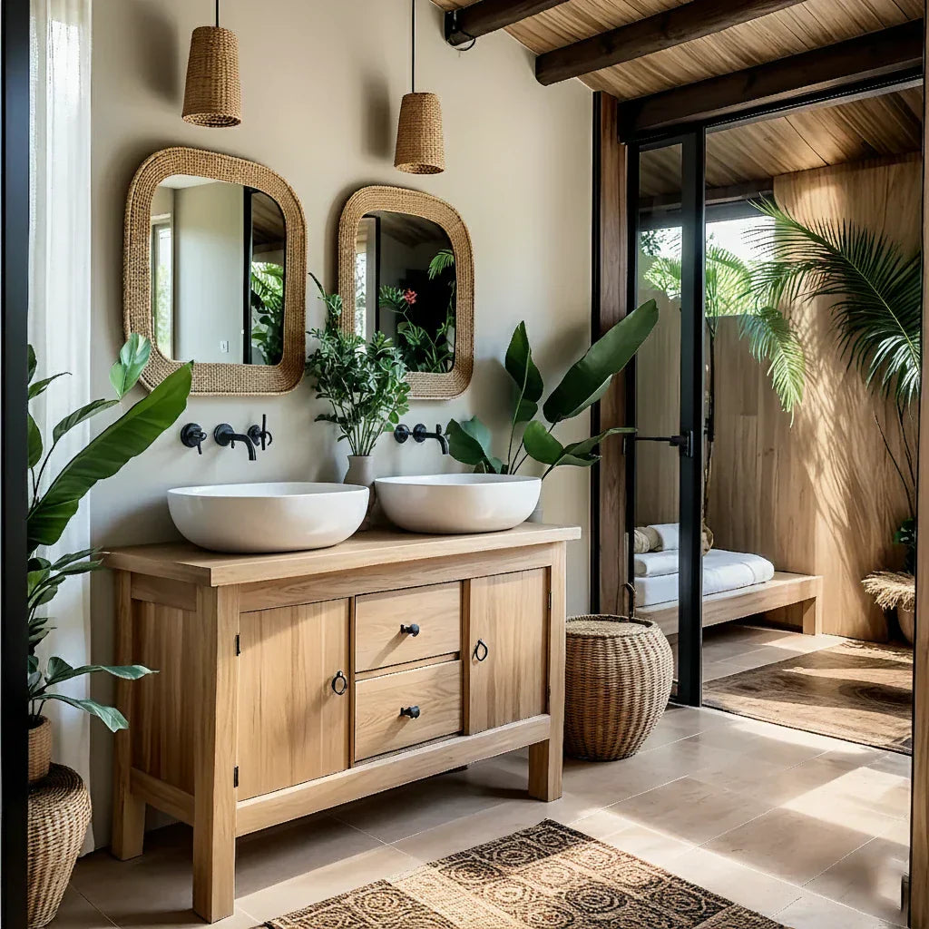 Solid-Wood Vanity for Tropical Spa Bathrooms