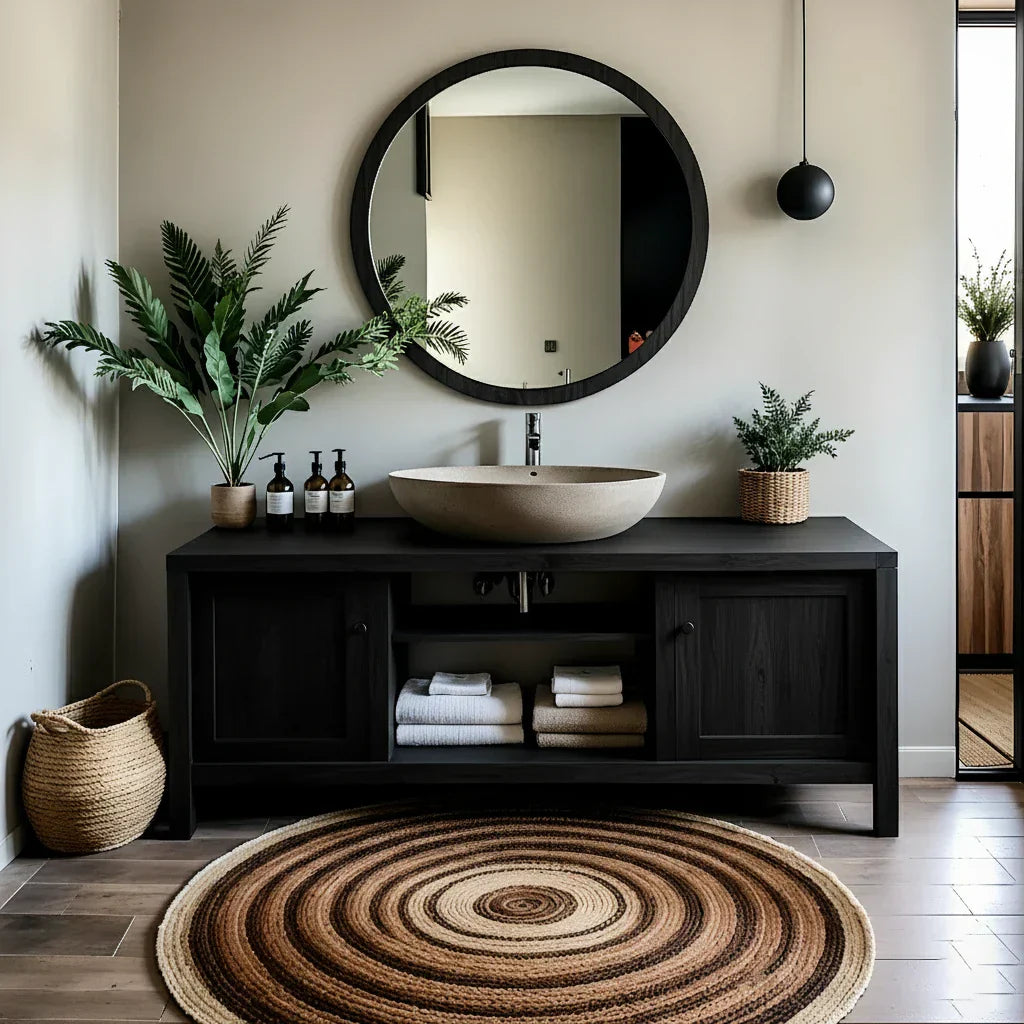 Long Solid Wood Bathroom Vanity with Open Shelf for Spa-Inspired Decor