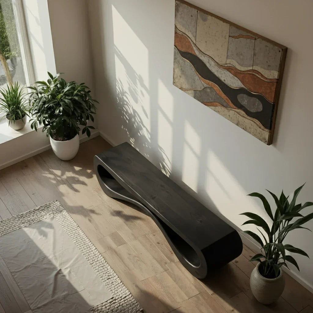 Sculptural Solid Wood Bench with Infinity Loop Form for Modern Homes