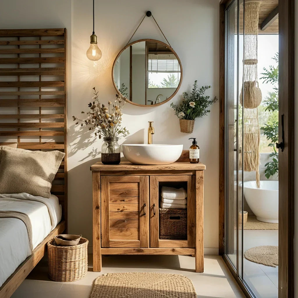 Solid Wood Bathroom Vanity Cabinet with Open Shelf for Small Spaces