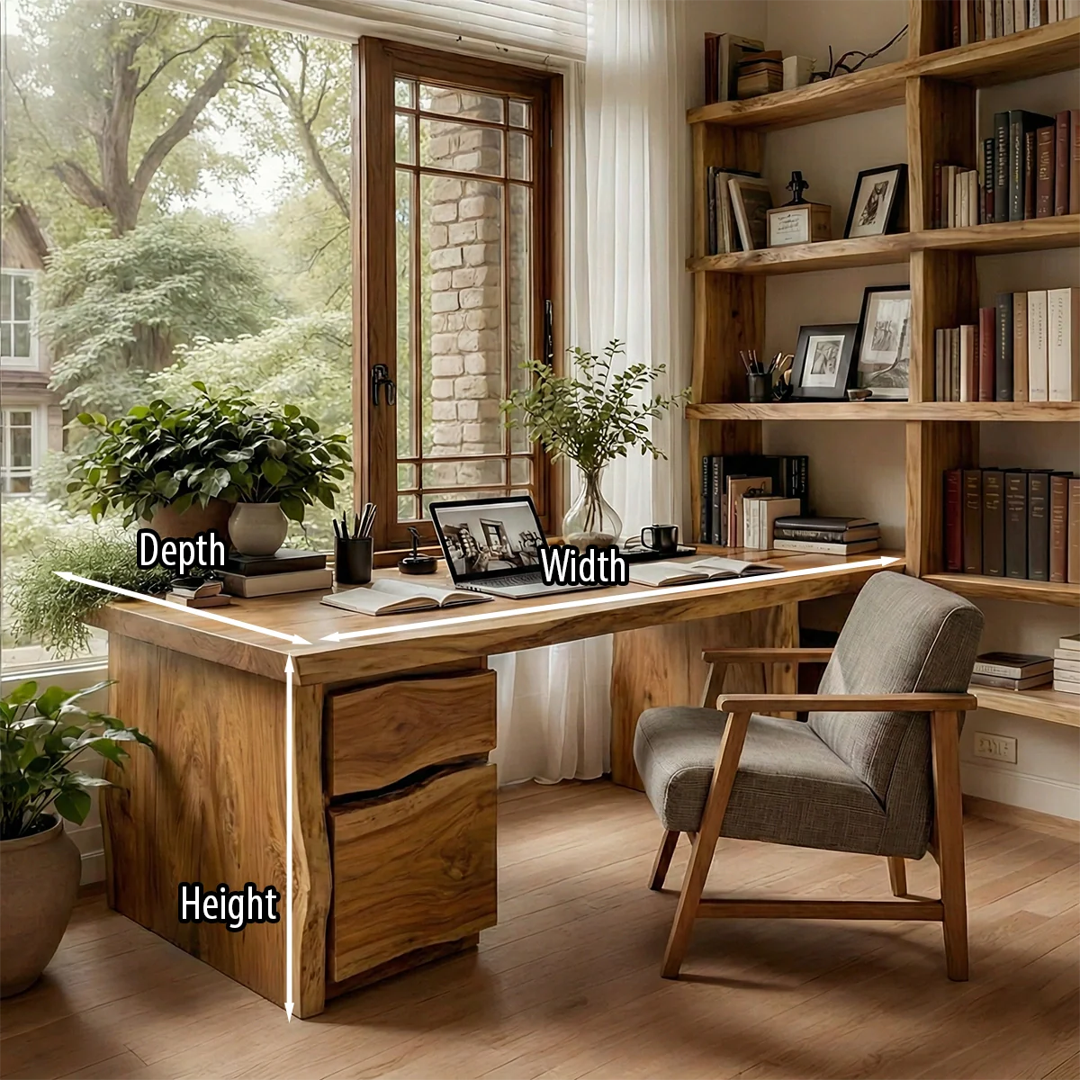 Solid Wood Desk with Drawers Handmade Live Edge Office Desk Rustic Natural Writing Table with Storage