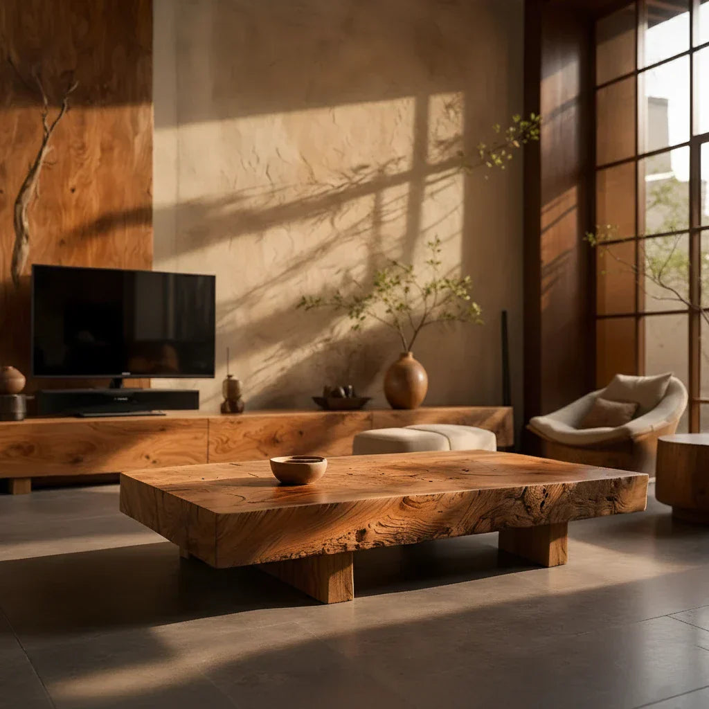 Solid Wood Block Coffee Table for Modern Zen Living Rooms