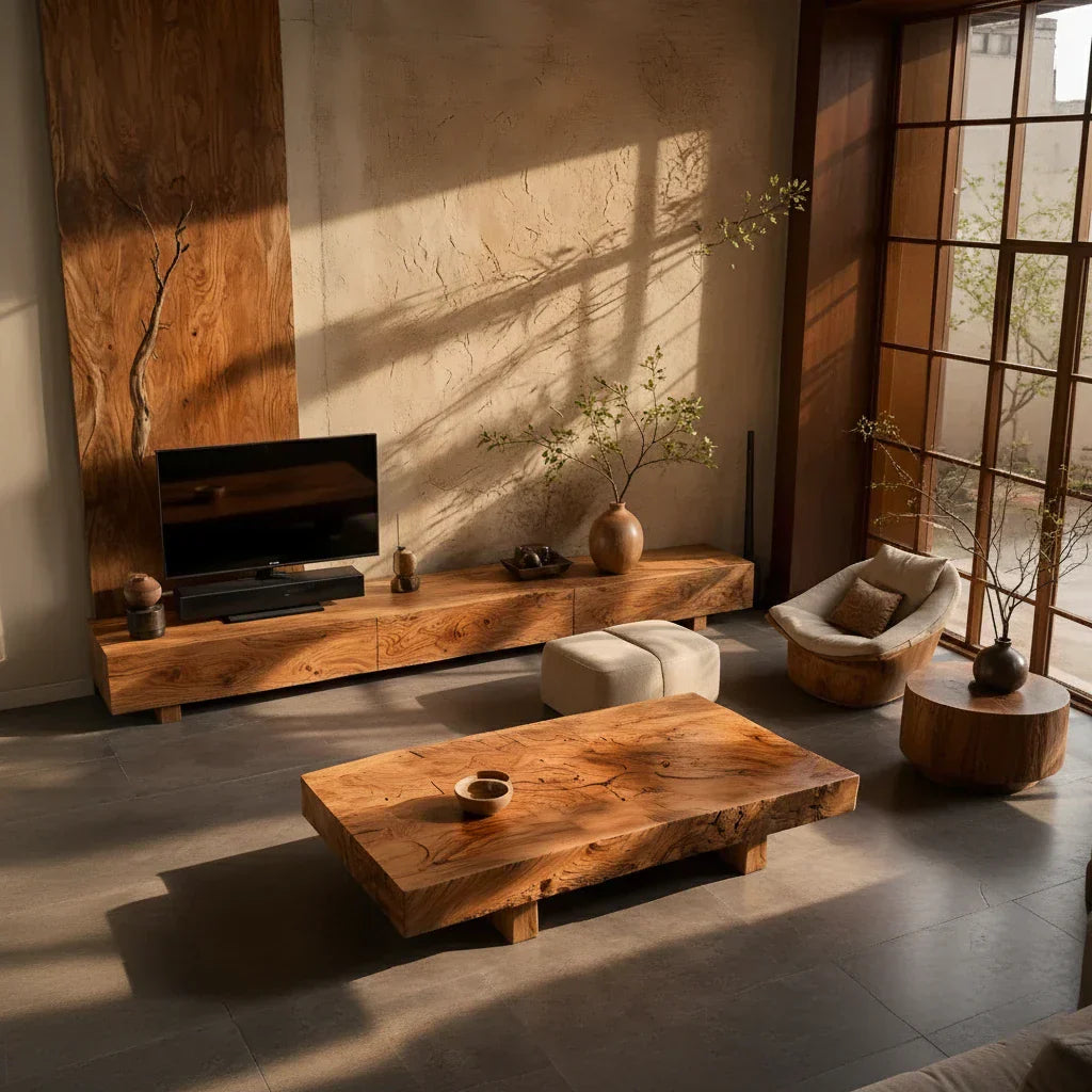 Solid Wood Block Coffee Table for Modern Zen Living Rooms