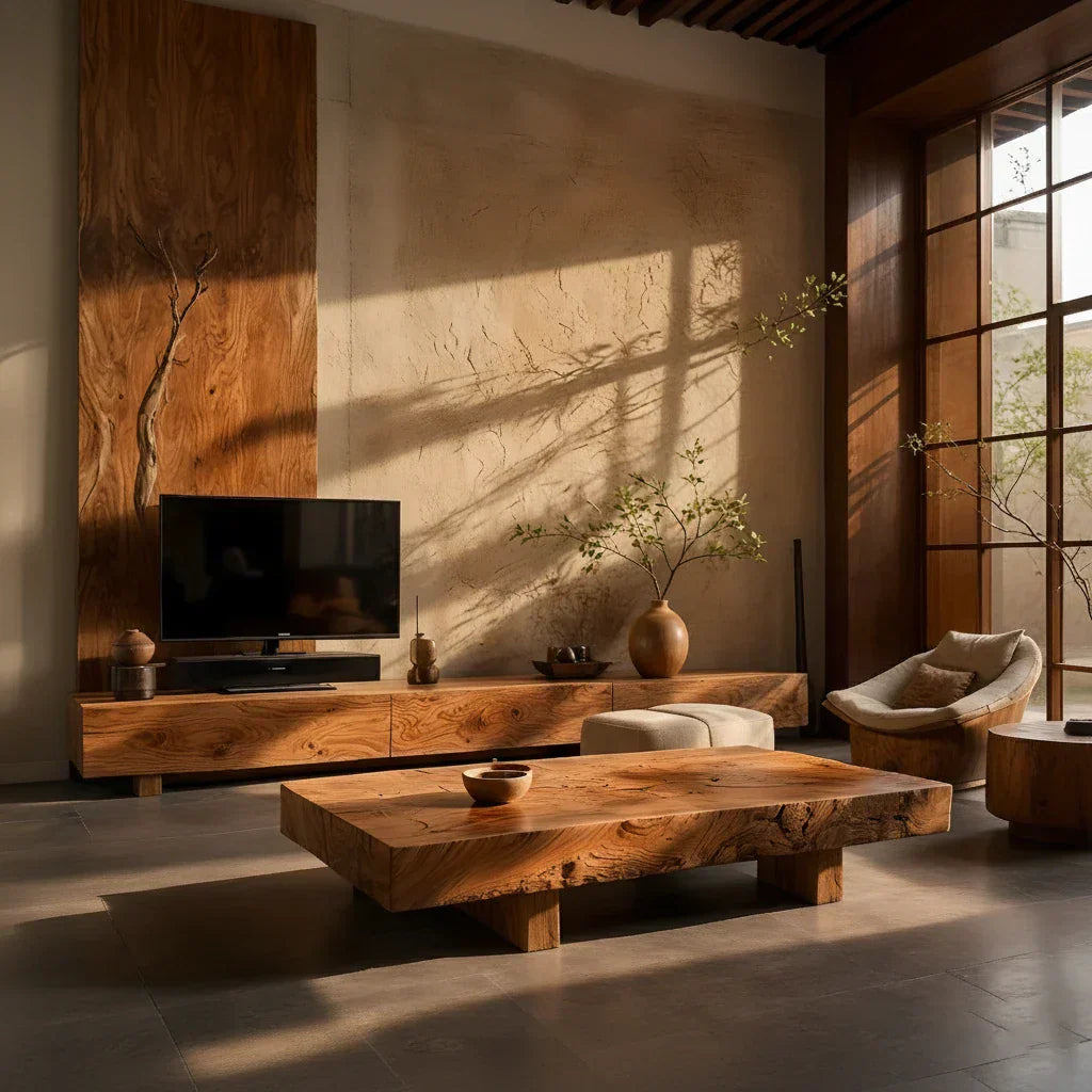 Solid Wood Block Coffee Table for Modern Zen Living Rooms