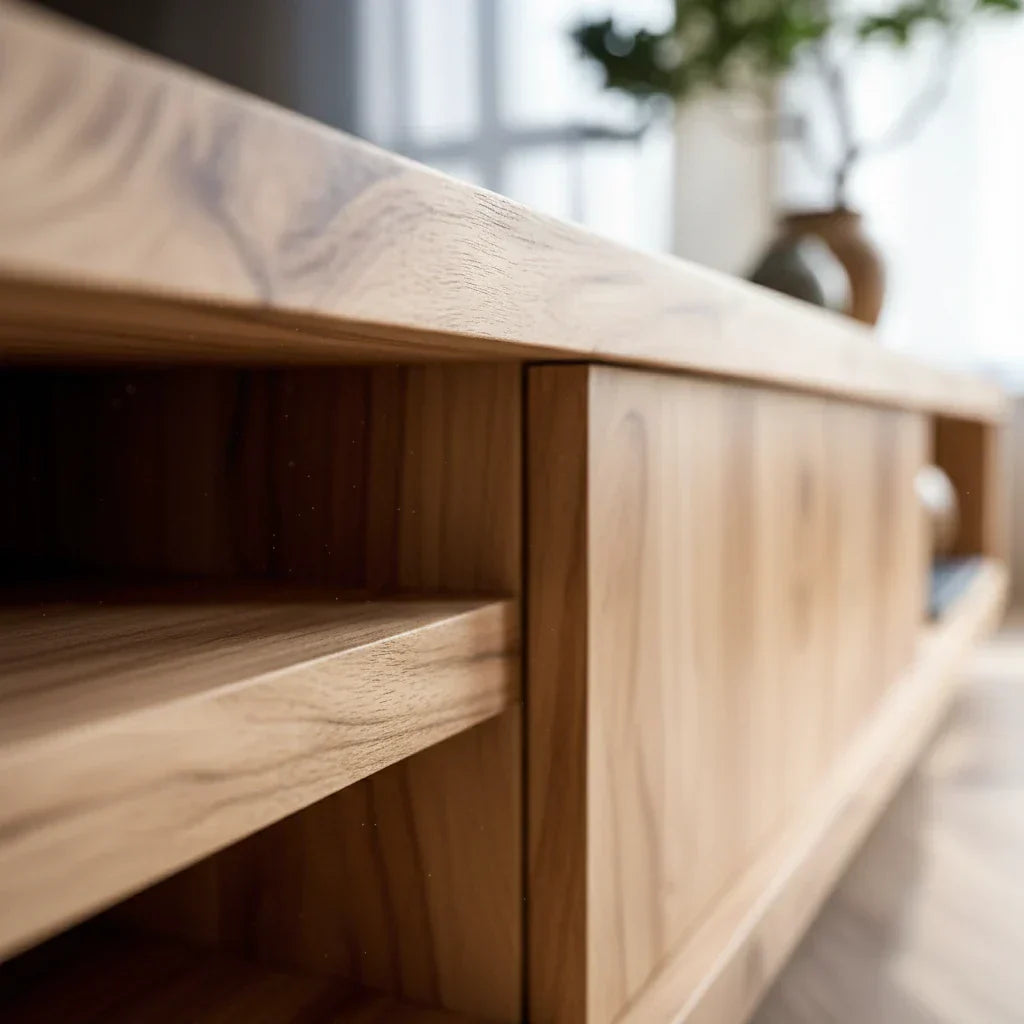 Wood TV Console and Modular Floating Shelves Set for Media Wall
