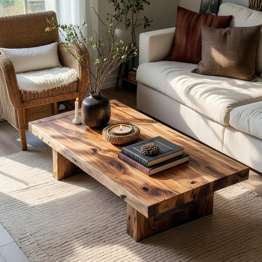 Solid Wood Rectangular Coffee Table for Cozy Living Rooms