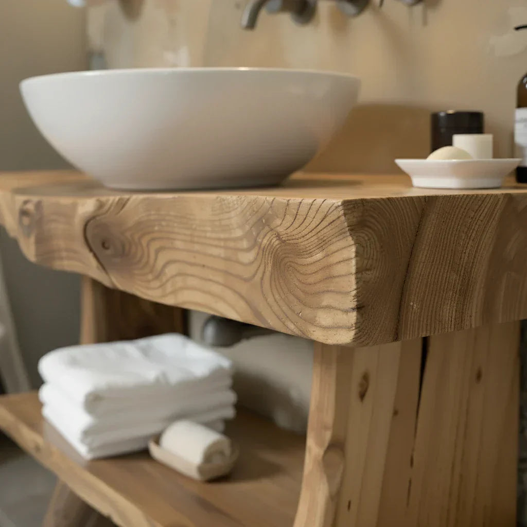 Live-Edge Solid-Wood Vanity with Shelf for Spa Bathrooms