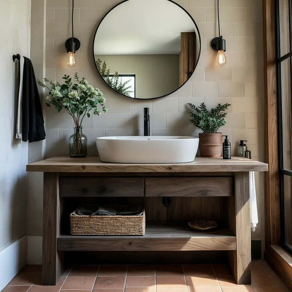 Rustic Solid Wood Washstand for Modern Bathrooms