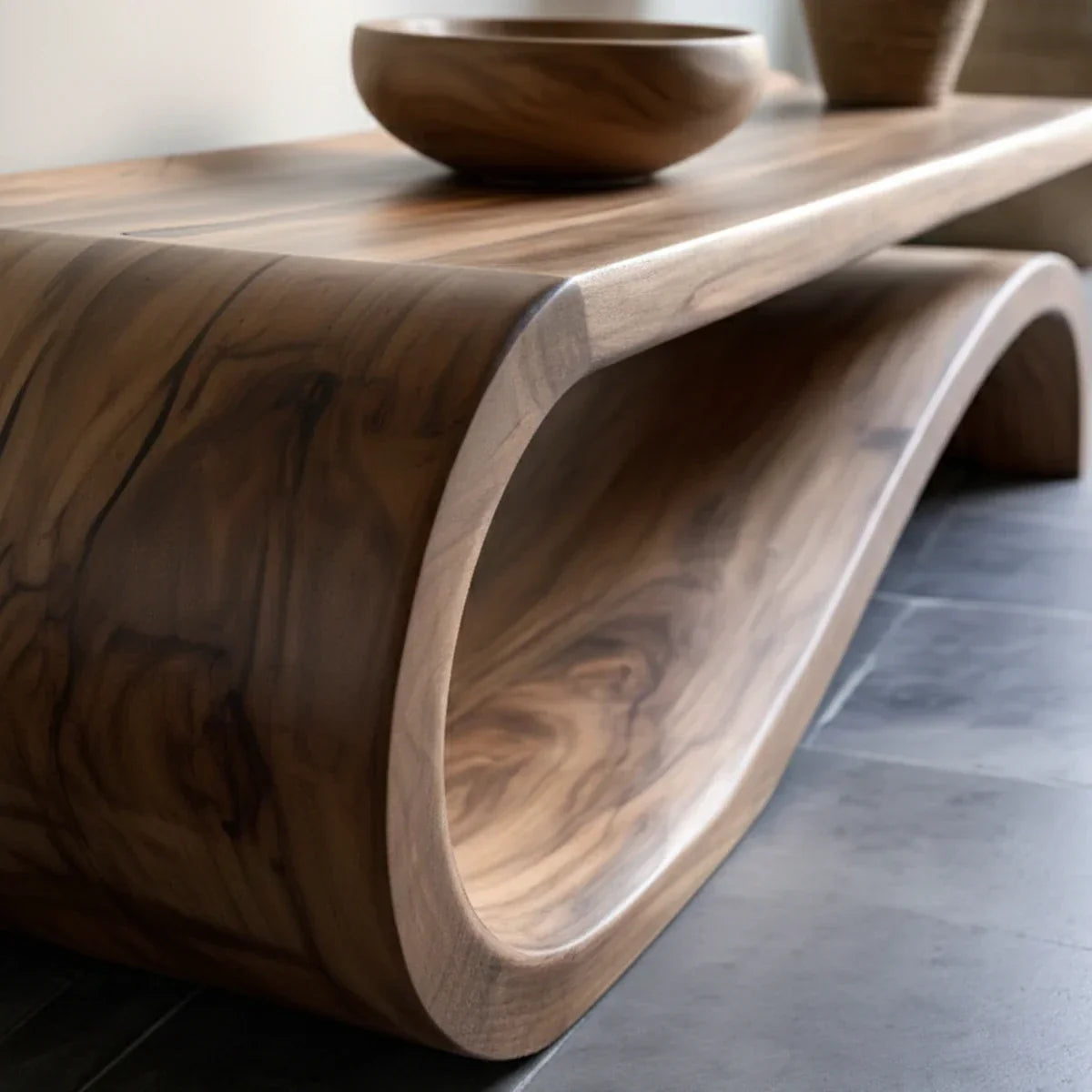Organic Solid Wood Bench with Loop Base for Minimalist Entryway