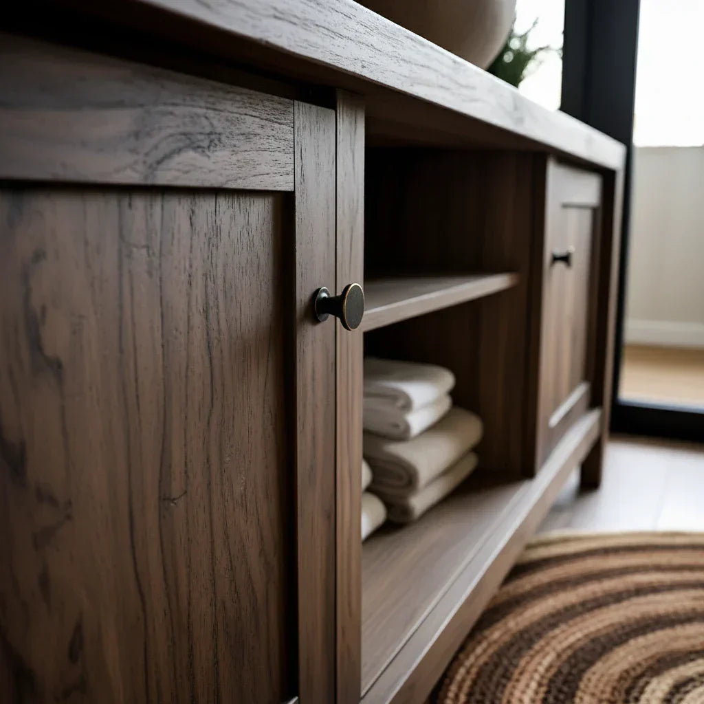 Long Solid Wood Bathroom Vanity with Open Shelf for Spa-Inspired Decor