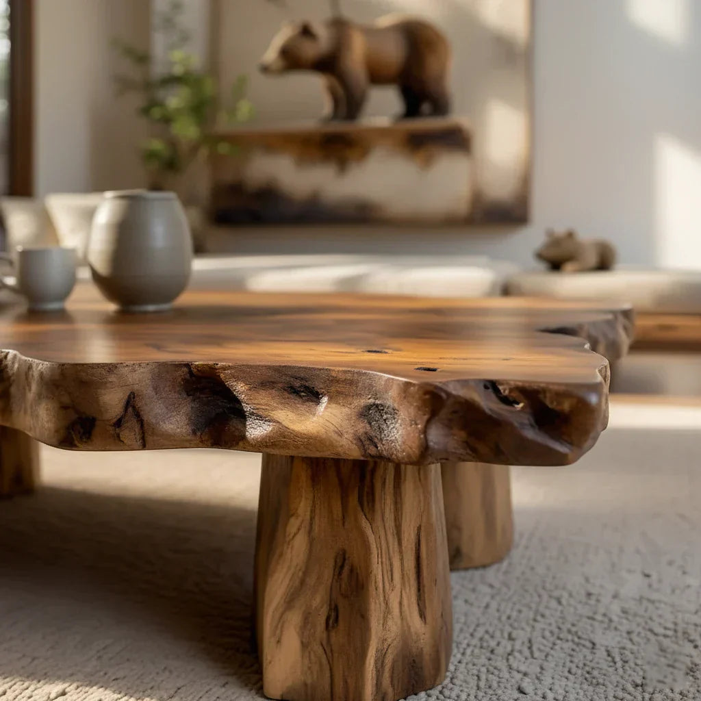 Solid Natural Wood Coffee Table with Modern Organic Form