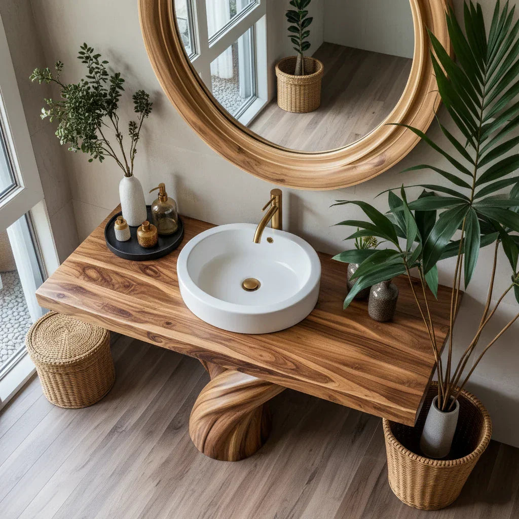 Solid Wood Bathroom Vanity with Sculpted Twisted Pedestal