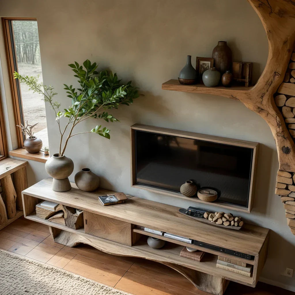 Sculptural Live-Edge Style Media Console with Organic Base