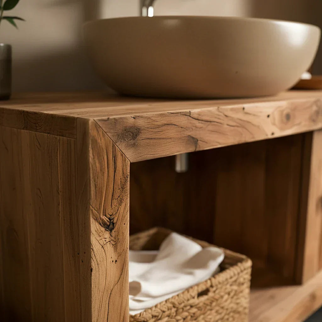 Solid-Wood Vanity for Wabi-Sabi Bathrooms