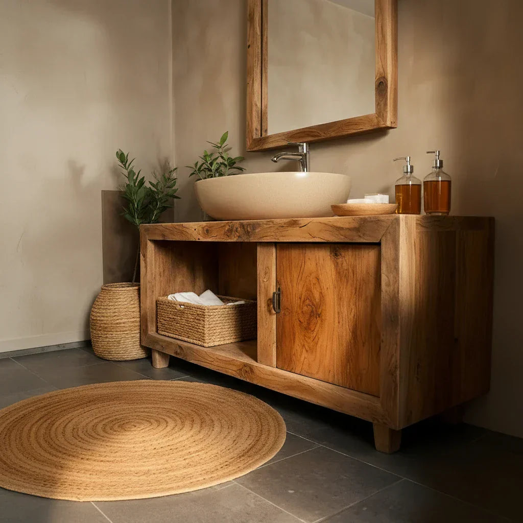 Solid-Wood Vanity for Wabi-Sabi Bathrooms