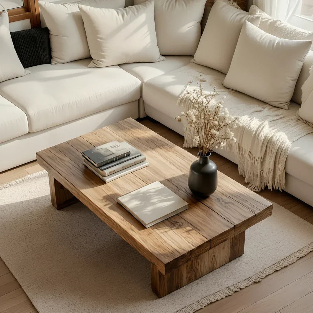 Natural Solid-Wood Low Coffee Table for Minimalist Living Rooms