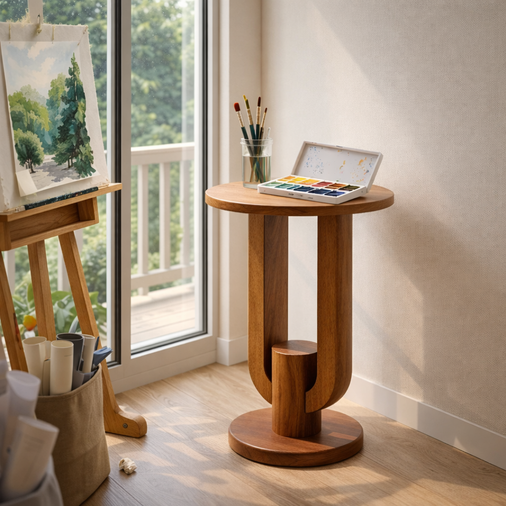Tall Solid Wood Side Table Modern Pedestal Accent Table Living Room Decor