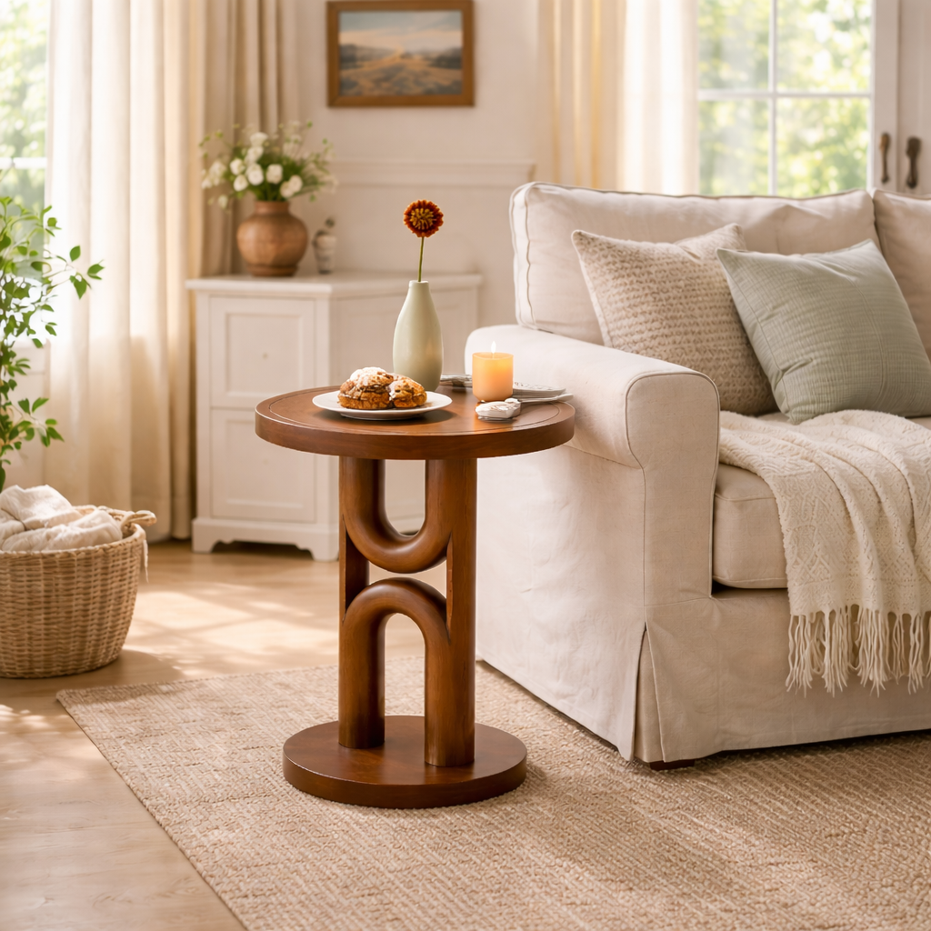 Tall Arch Solid Wood Side Table for Living Room Decor