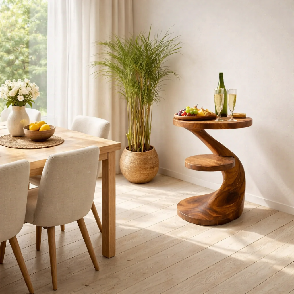 Solid Wood Two Tier Side Table for Living Room and Entertaining Corner Decor