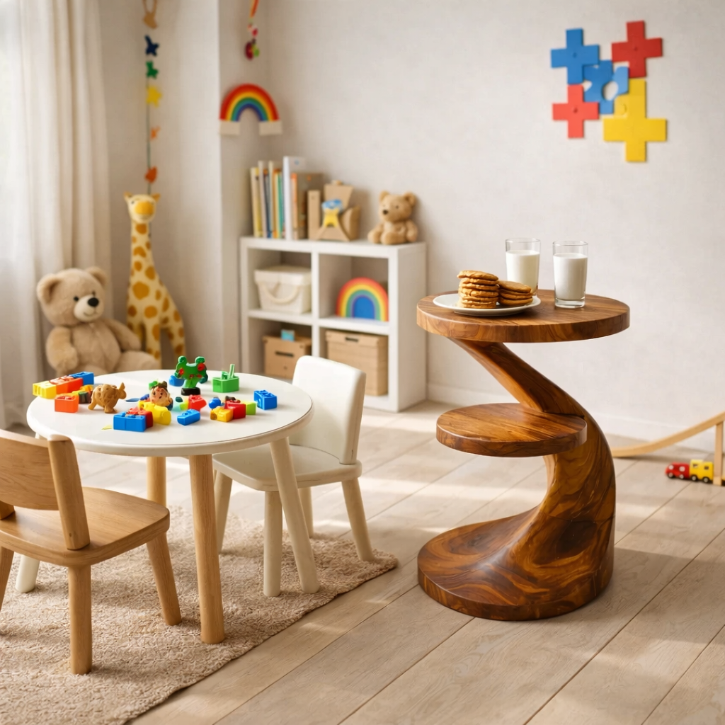 Solid Wood Two Tier Side Table for Living Room and Entertaining Corner Decor