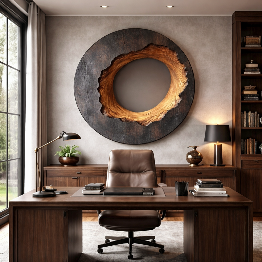 Round Solid Wood Wall Sculpture for Contemporary Living Spaces