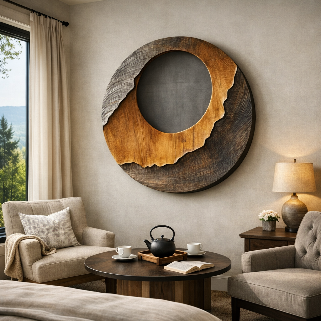 Layered Round Solid Wood Wall Sculpture for Contemporary Interiors
