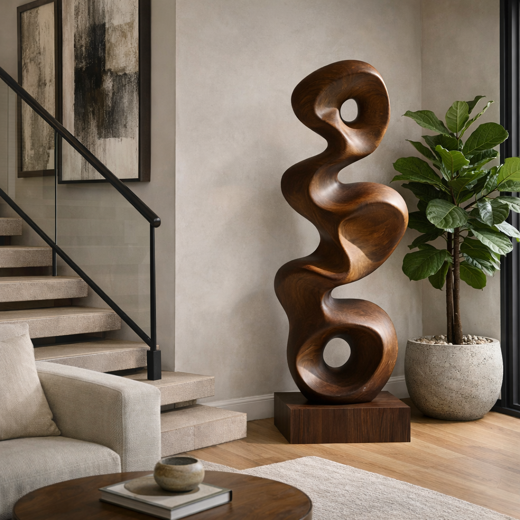 Modern Organic Solid Wood Sculpture for Luxury Living Room and Interior Decor