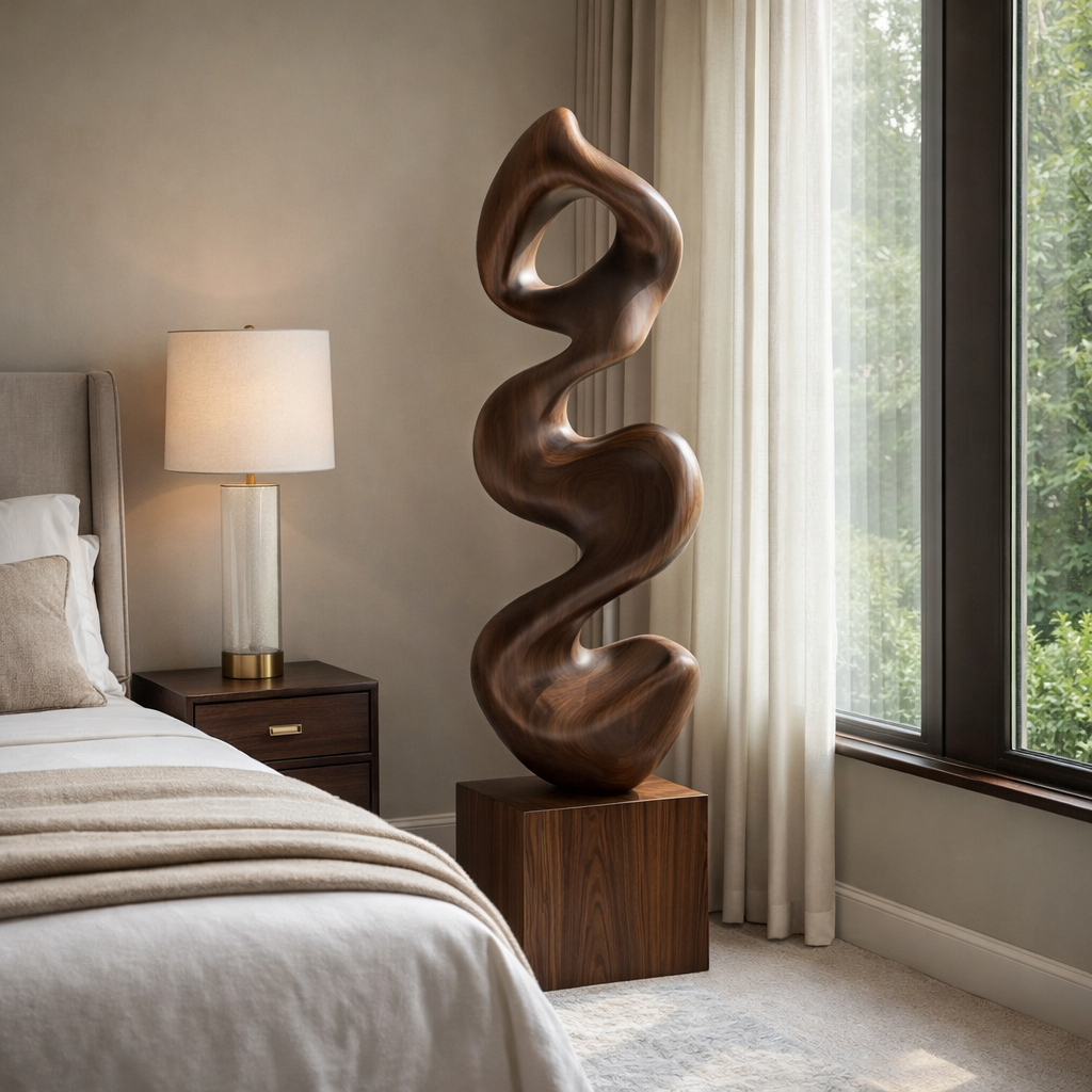 Organic Wave-Form Solid Wood Sculpture for Modern Living Room and Interior Spaces