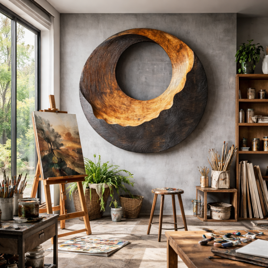 Contemporary Round Solid Wood Wall Art for Interior Design