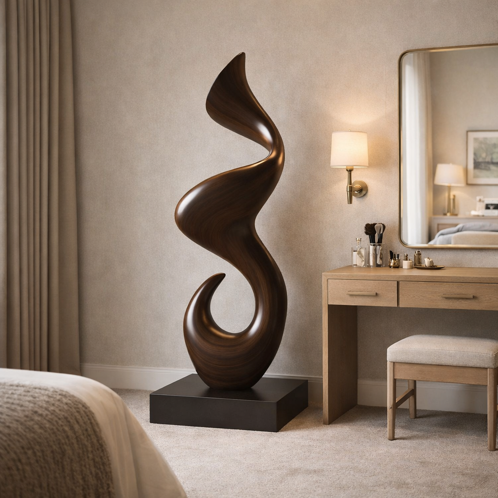 Organic Solid Wood Flow Curve Sculpture for Contemporary Interiors