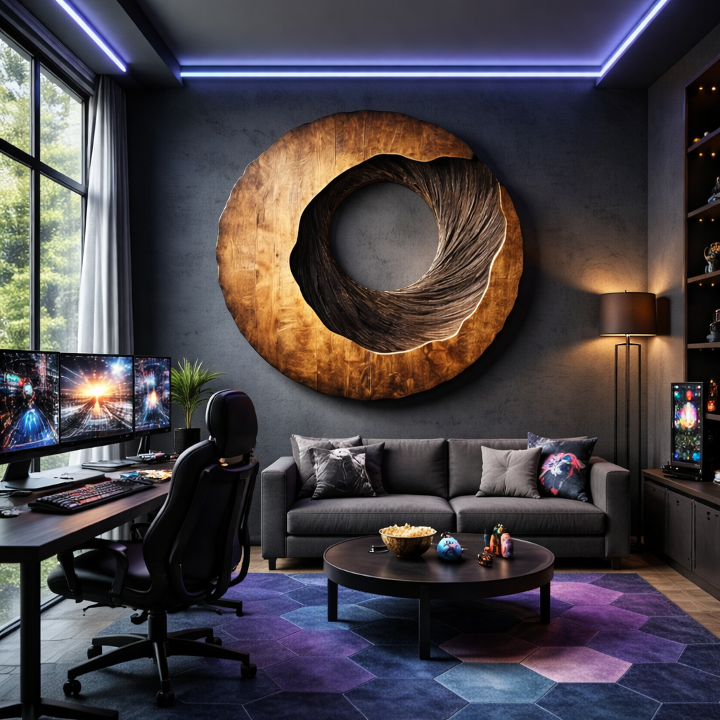 Textured Round Solid Wood Wall Sculpture for Living Room Interior Decor