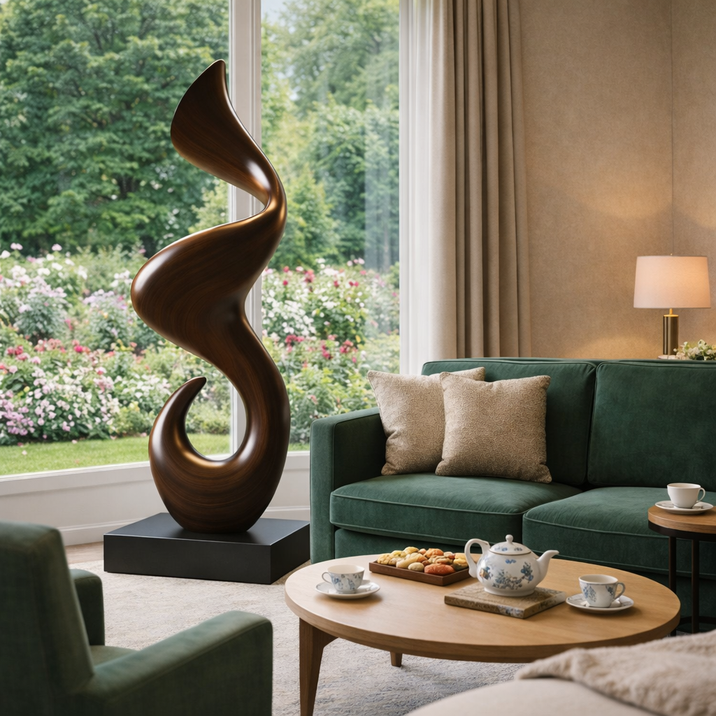 Organic Solid Wood Flow Curve Sculpture for Contemporary Interiors