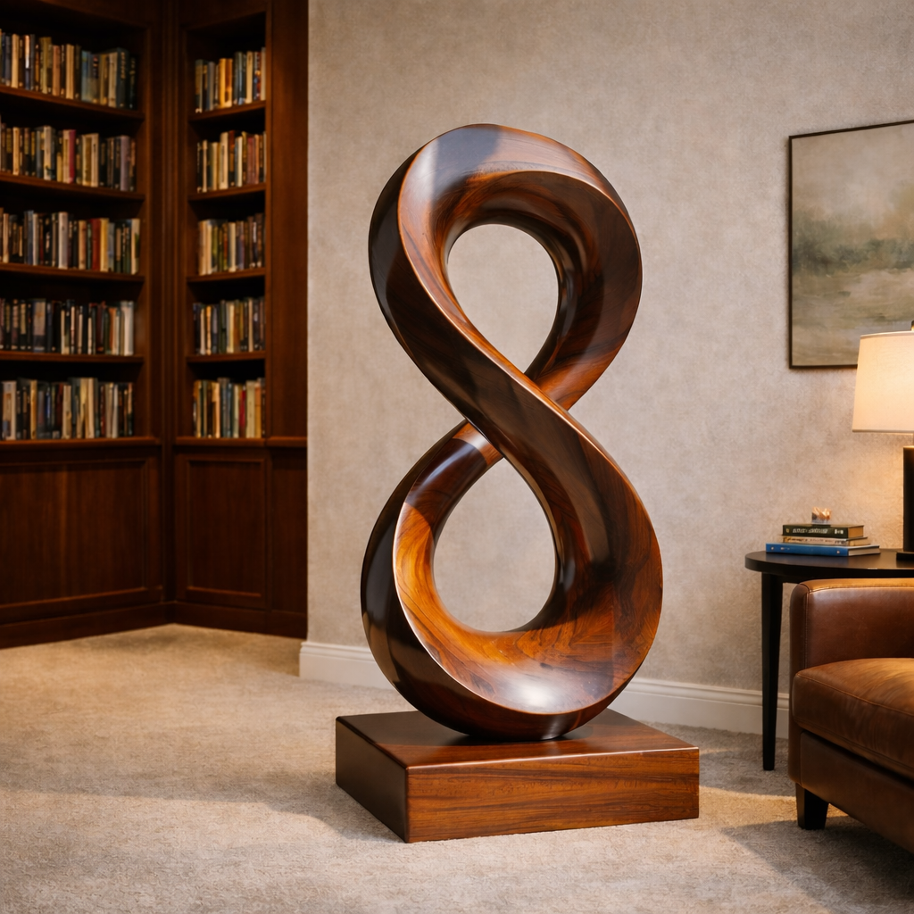 Solid Wood Infinity Curve Sculpture for Modern Living Spaces