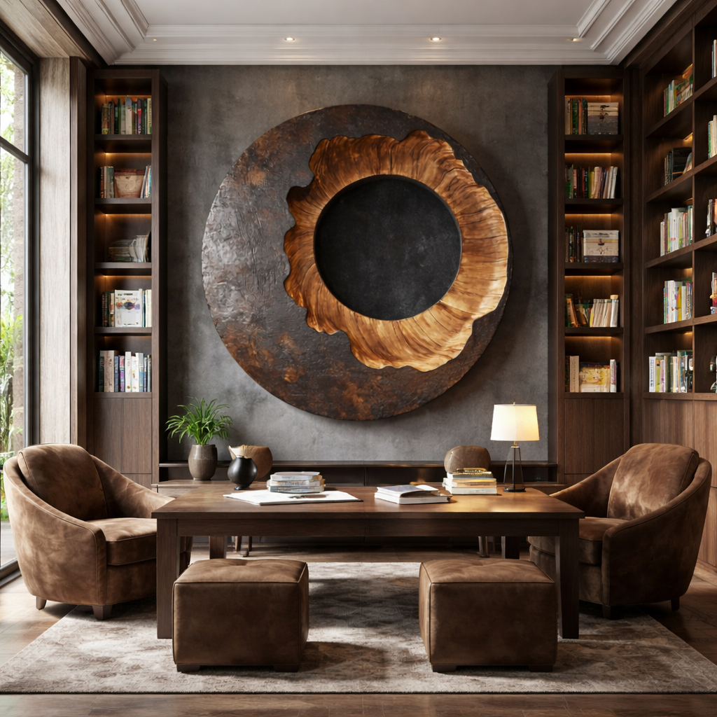 Modern Circular Solid Wood Wall Sculpture for Living Room Interiors