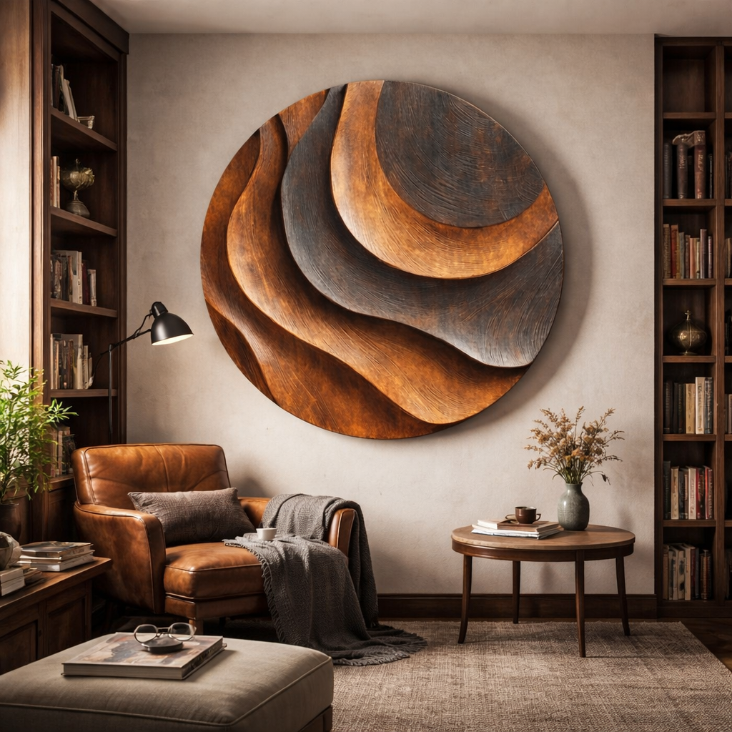 Contemporary Layered Solid Wood Wall Sculpture for Home Interiors