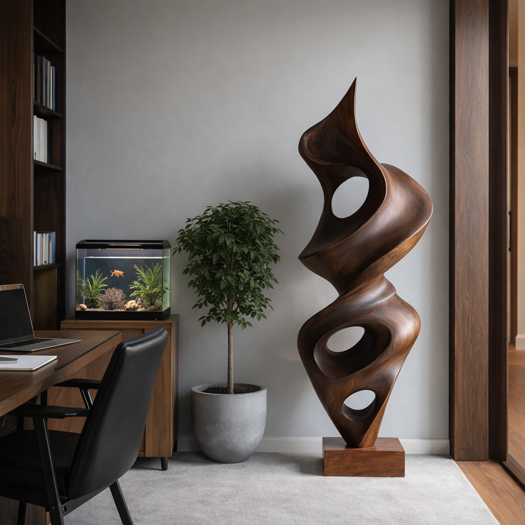 Modern Solid Wood Abstract Sculpture for Living Room Art Display