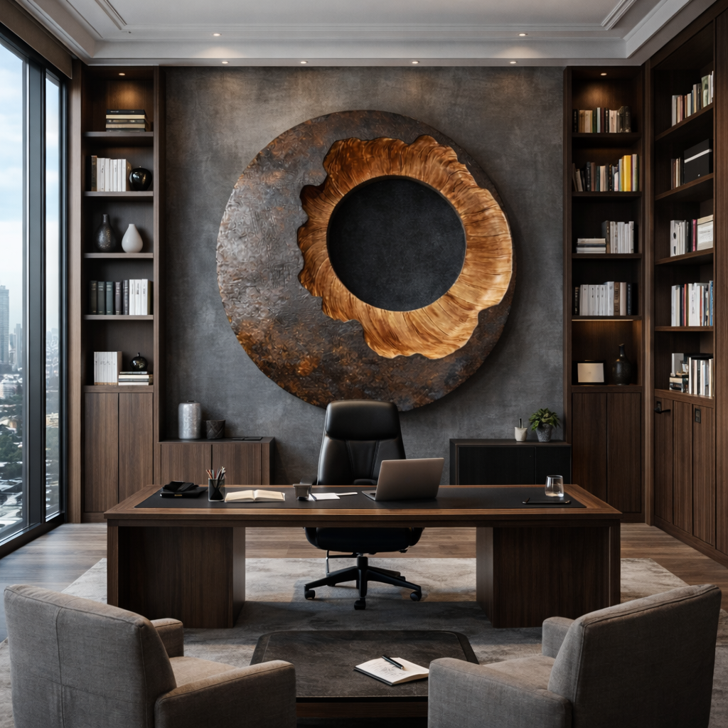 Modern Circular Solid Wood Wall Sculpture for Living Room Interiors