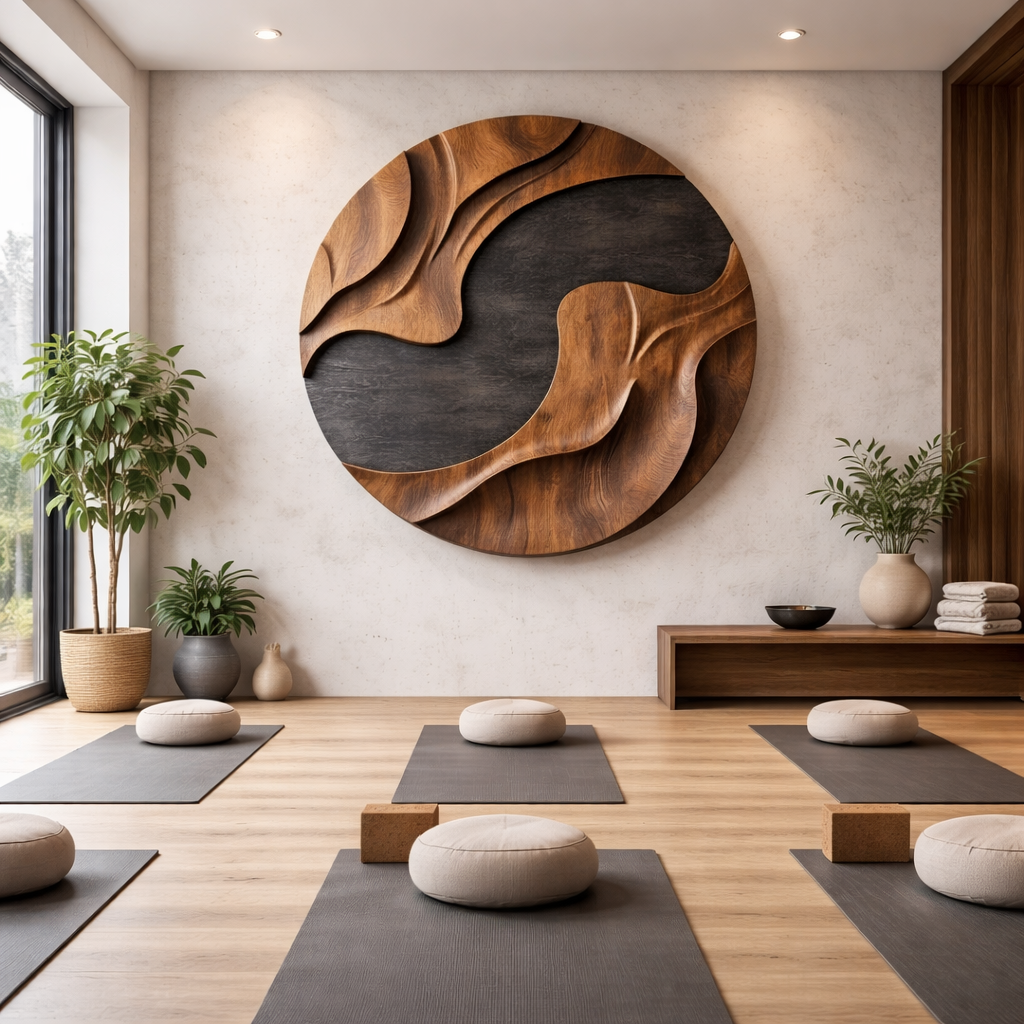 Modern Curved Solid Wood Wall Sculpture for Interior Design