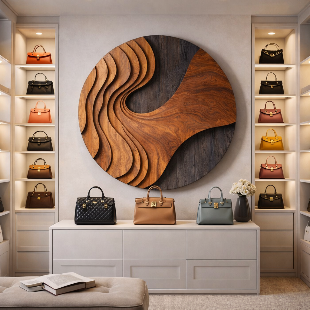 Contemporary Round Solid Wood Abstract Wall Sculpture for Interior Spaces