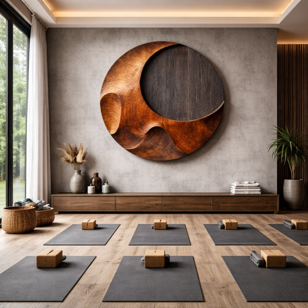 Organic Round Solid Wood Wall Sculpture for Modern Interiors
