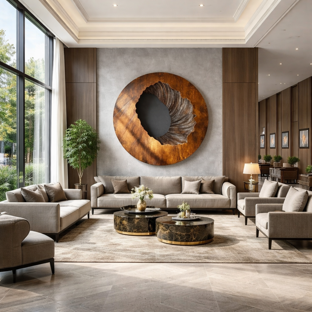 Round Textured Solid Wood Wall Sculpture for Living Room