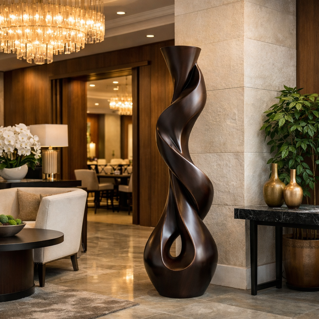 Solid Wood Twisted Form Sculpture for Living Room Display