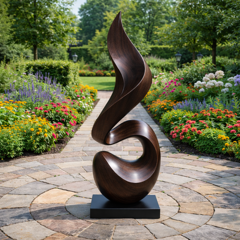 Hand Carved Solid Wood Abstract Sculpture for Garden and Interior Spaces