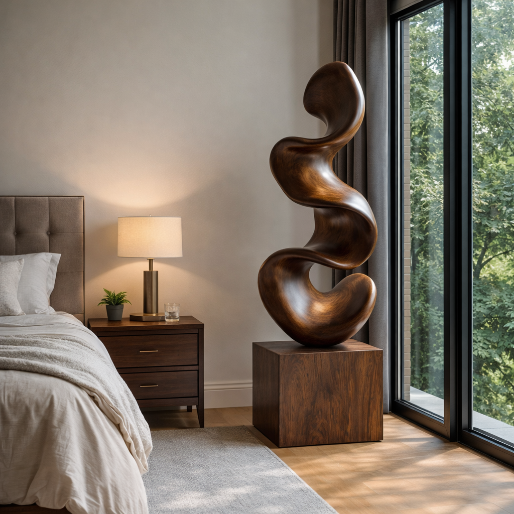 Modern Abstract Solid Wood Sculpture for Office and Home Interiors