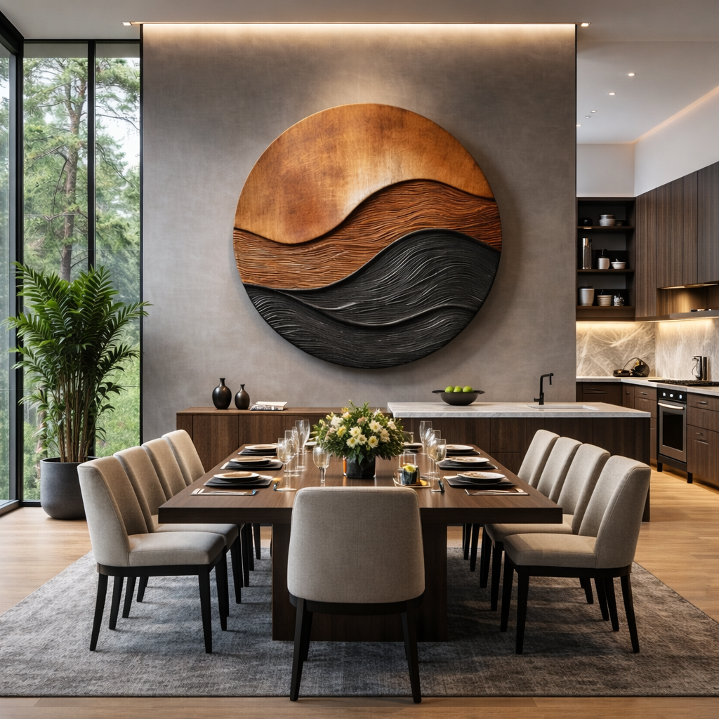 Modern Ripple Solid Wood Wall Art Sculpture for Living Room