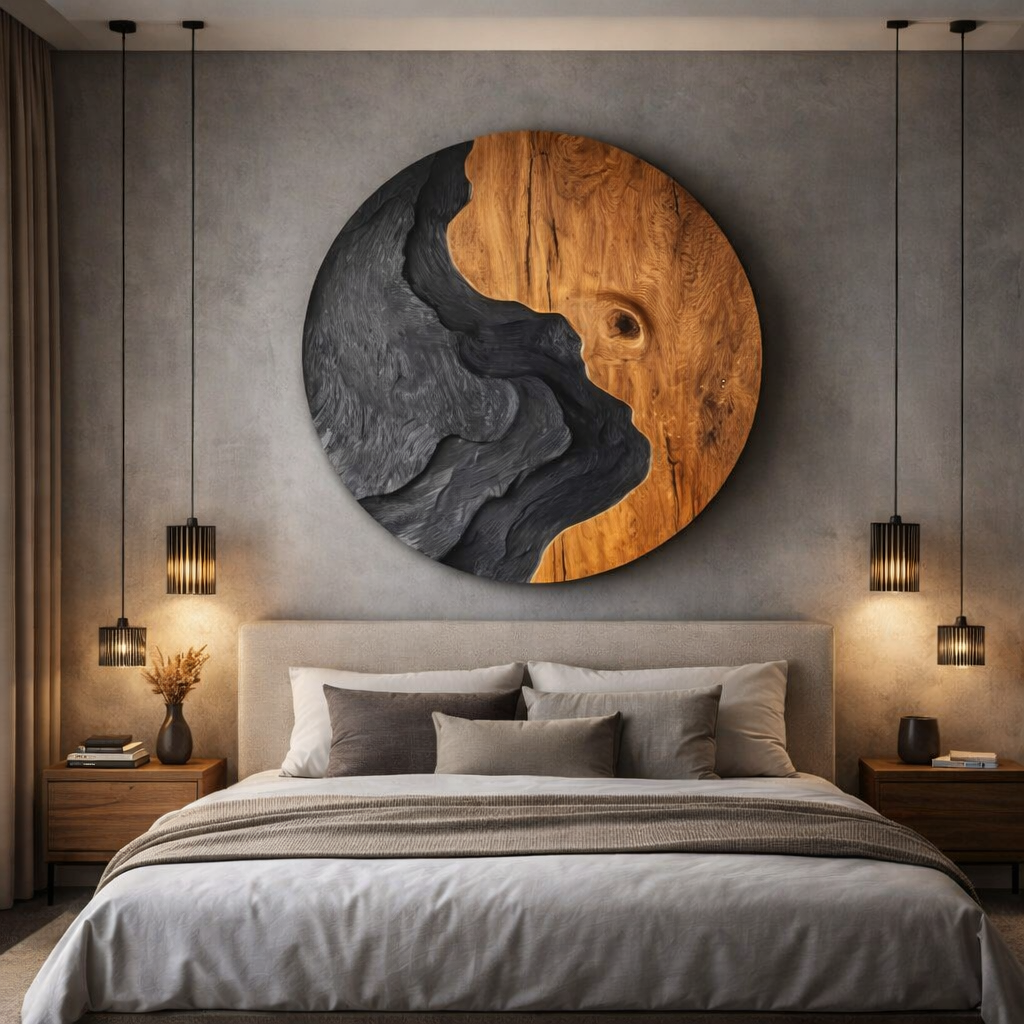 Abstract Round Solid Wood Wall Sculpture for Living Room Display