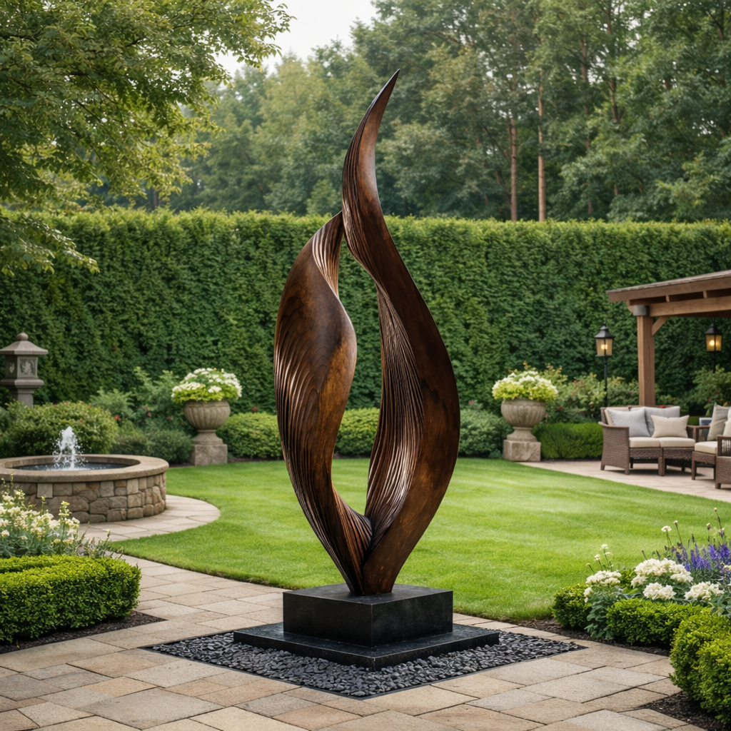 Modern Solid Wood Twin Flame Form for Garden and Outdoor Spaces