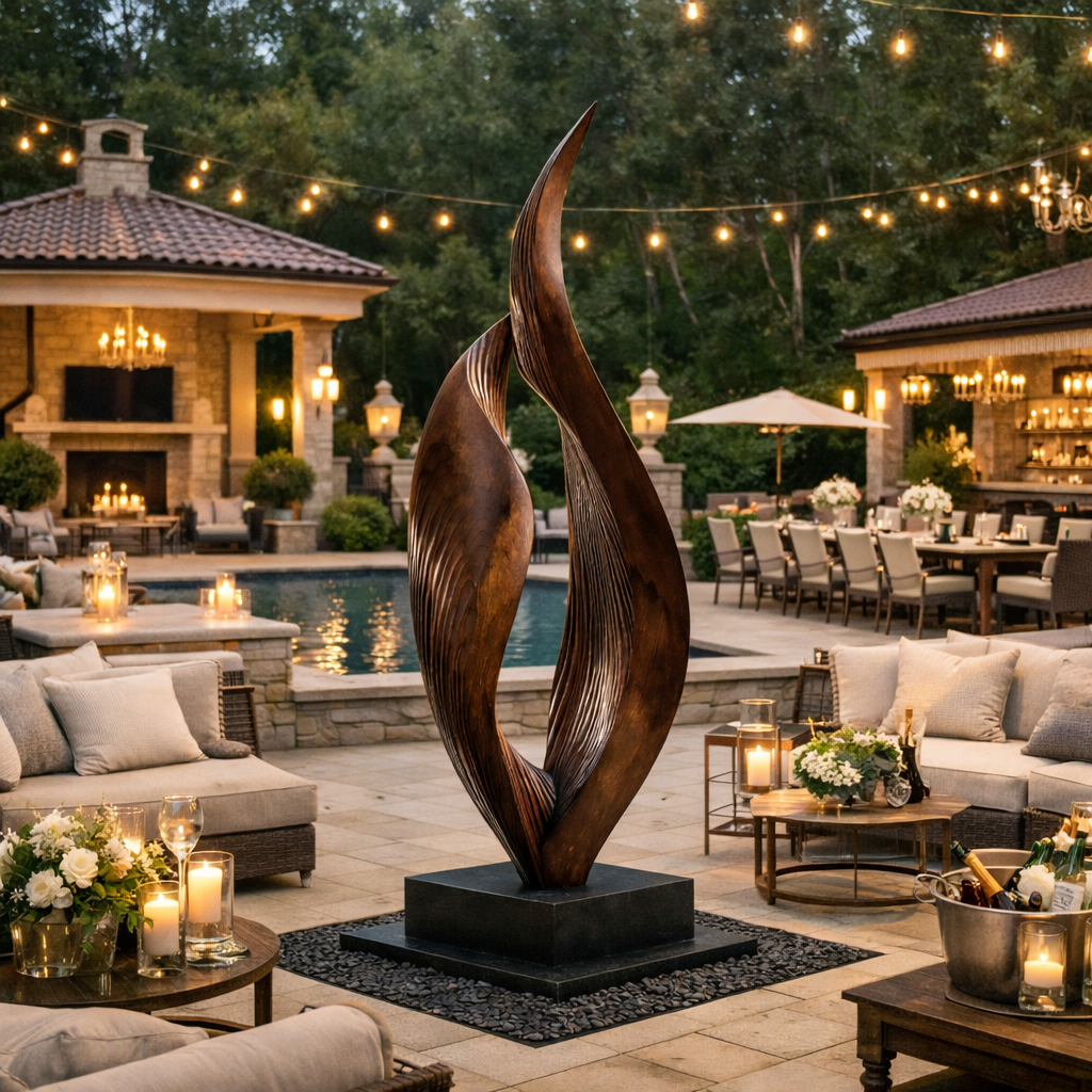 Modern Solid Wood Twin Flame Form for Garden and Outdoor Spaces